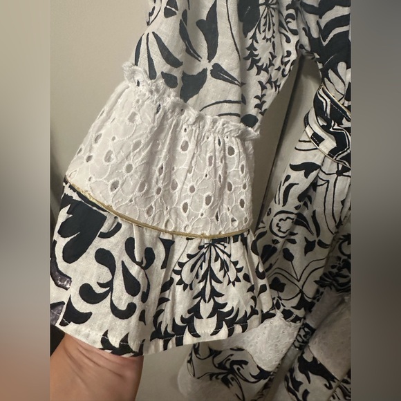 Boston Proper Chic Tiles Print Eyelet-Insert Tiered A-Line Dress size 10 - Picture 4 of 7